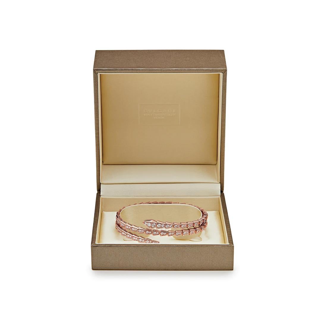 Women's or Men's Bvlgari Serpenti RG Two-coil Rose Gold Full Pavé  Diamond Bracelet 357270 For Sale