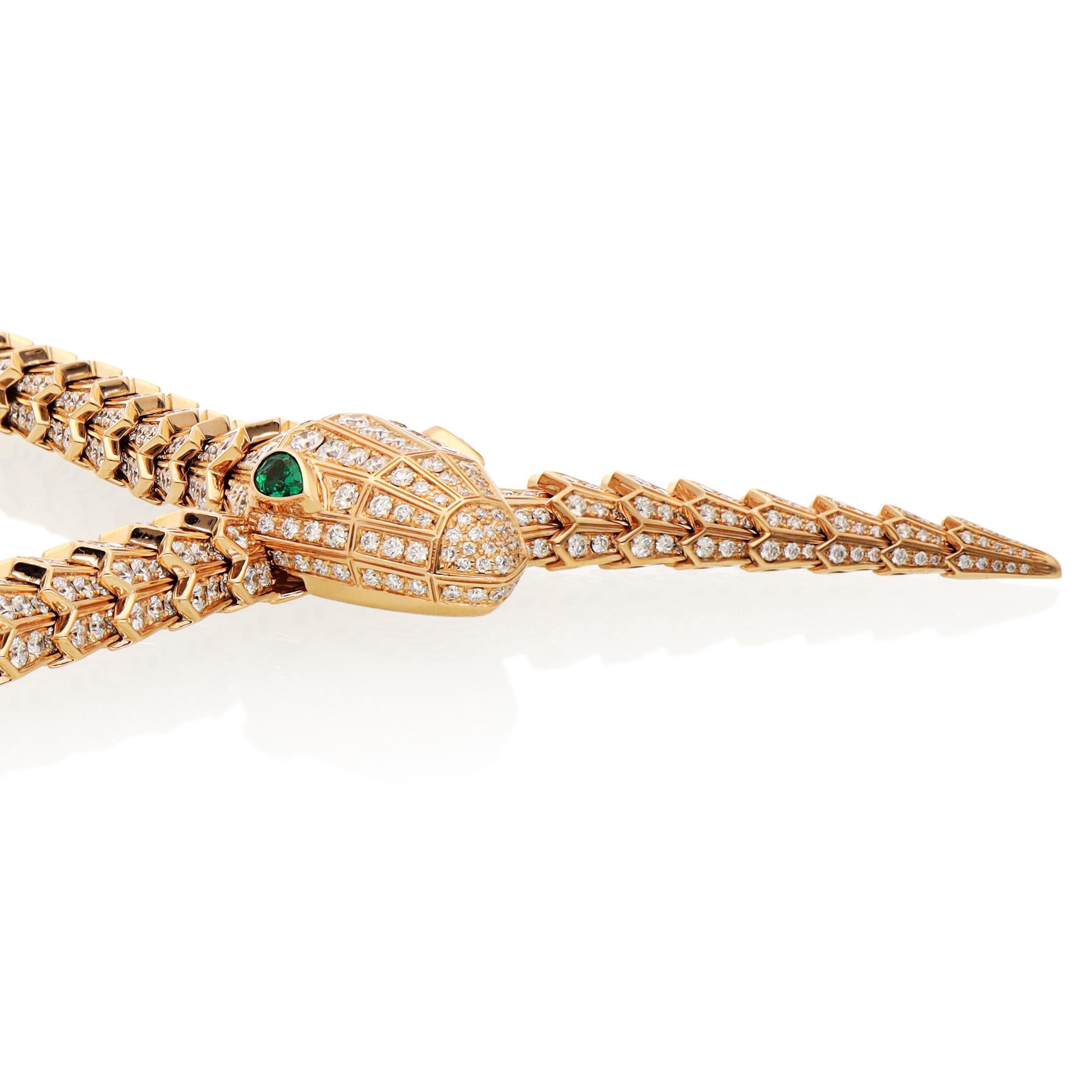 Round Cut BVLGARI Serpenti Rose Gold and Diamond Necklace For Sale