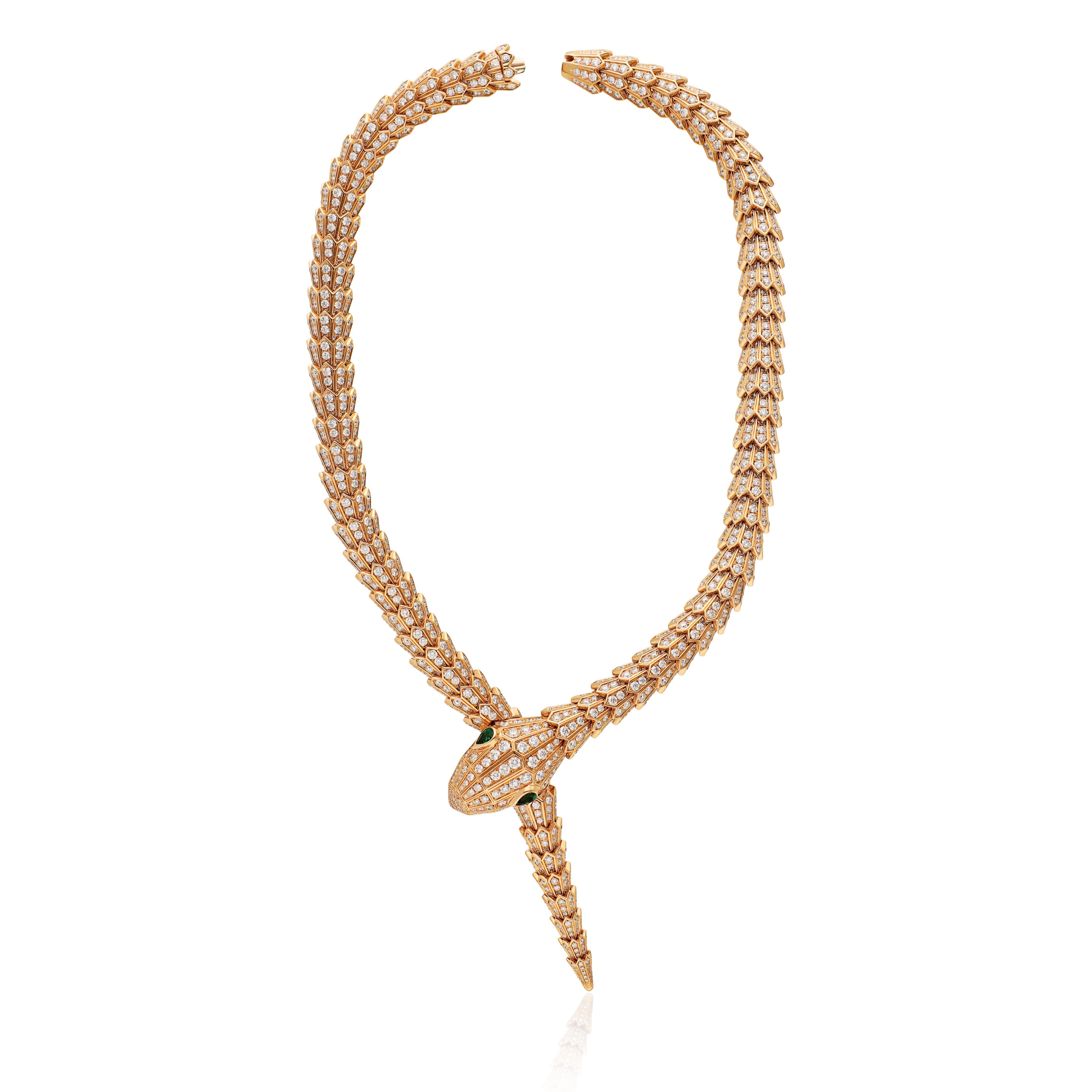BVLGARI Serpenti Rose Gold and Diamond Necklace In Excellent Condition For Sale In New York, NY