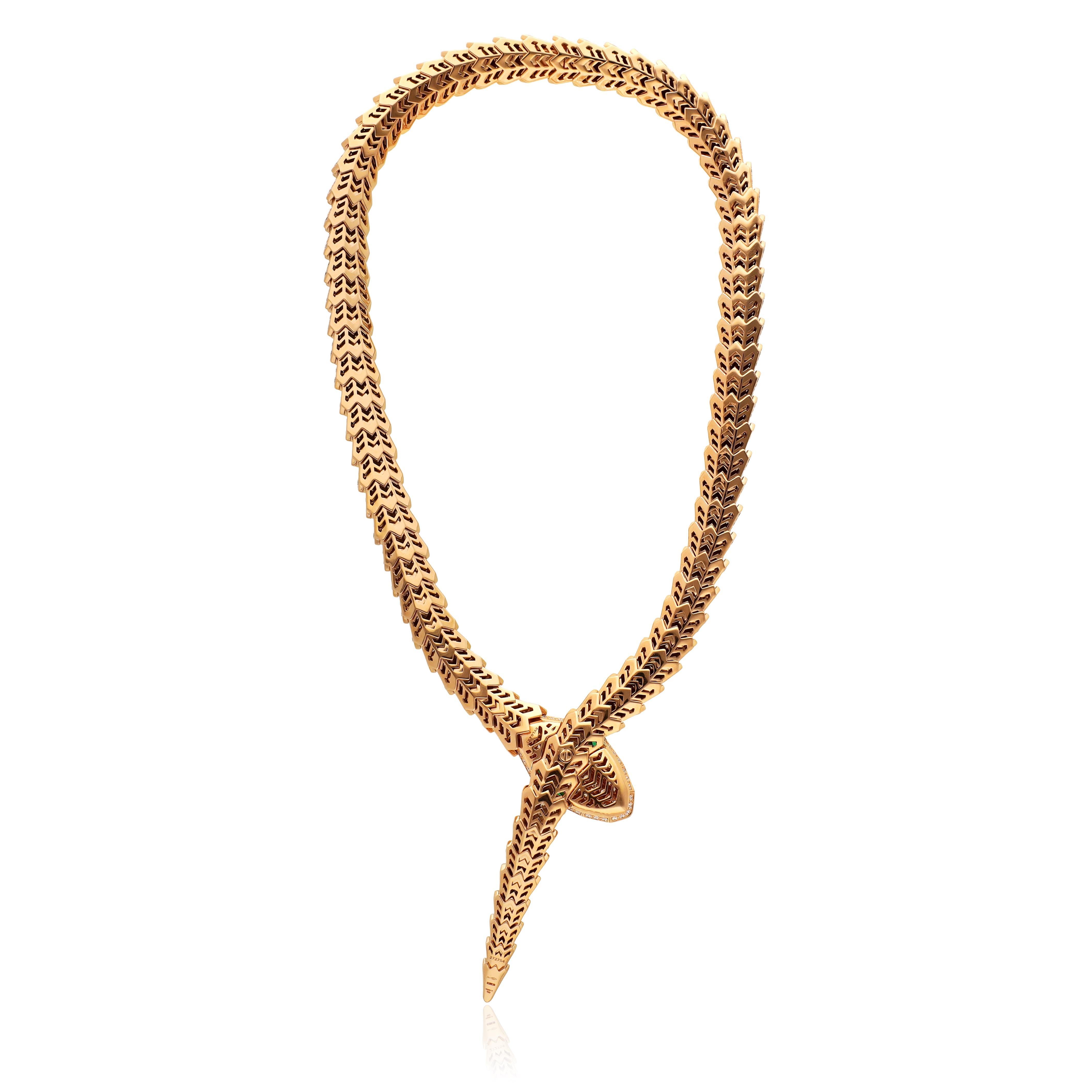 Women's or Men's BVLGARI Serpenti Rose Gold and Diamond Necklace For Sale