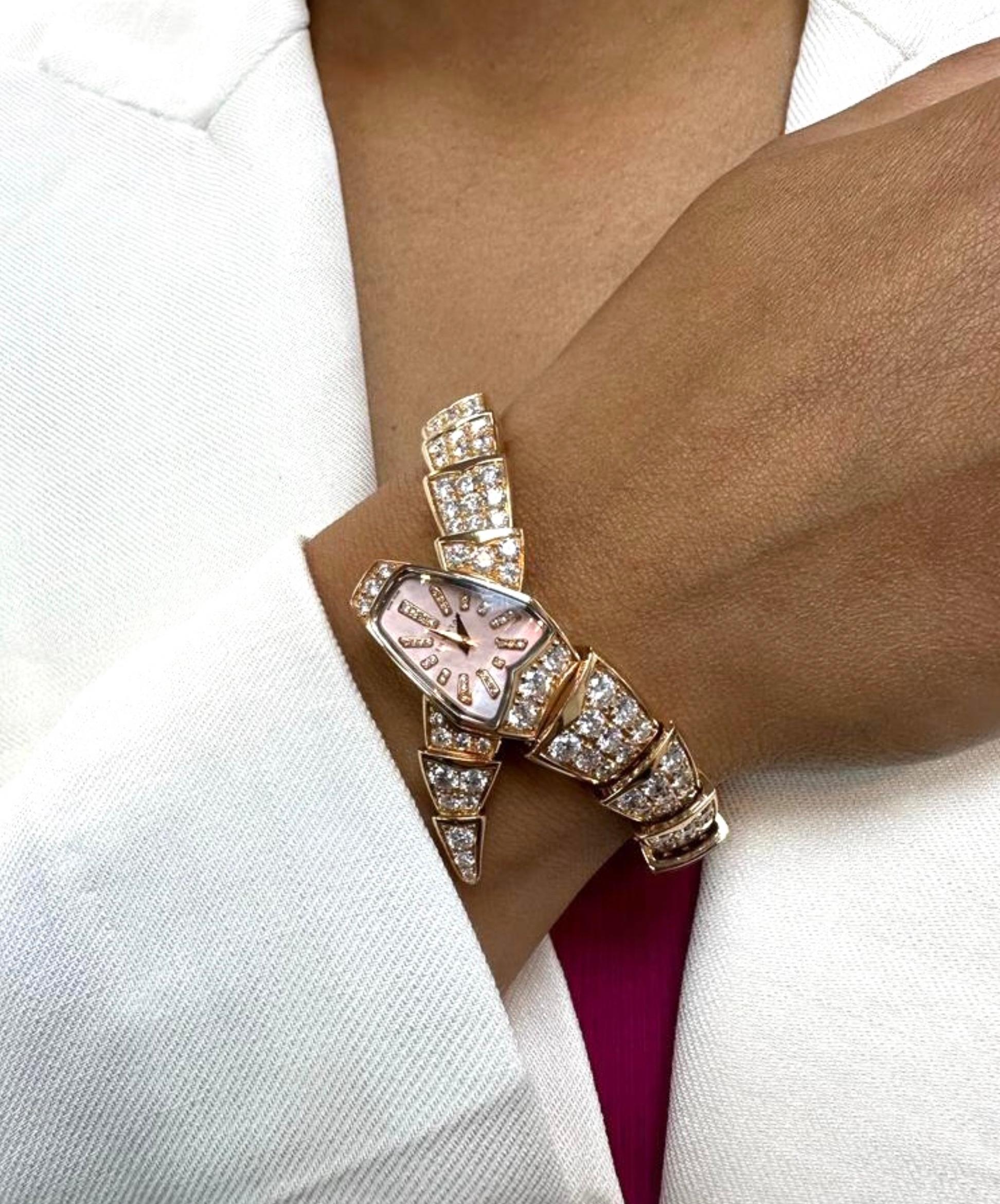 Women's Bvlgari Serpenti Rose Gold Diamond Watch For Sale