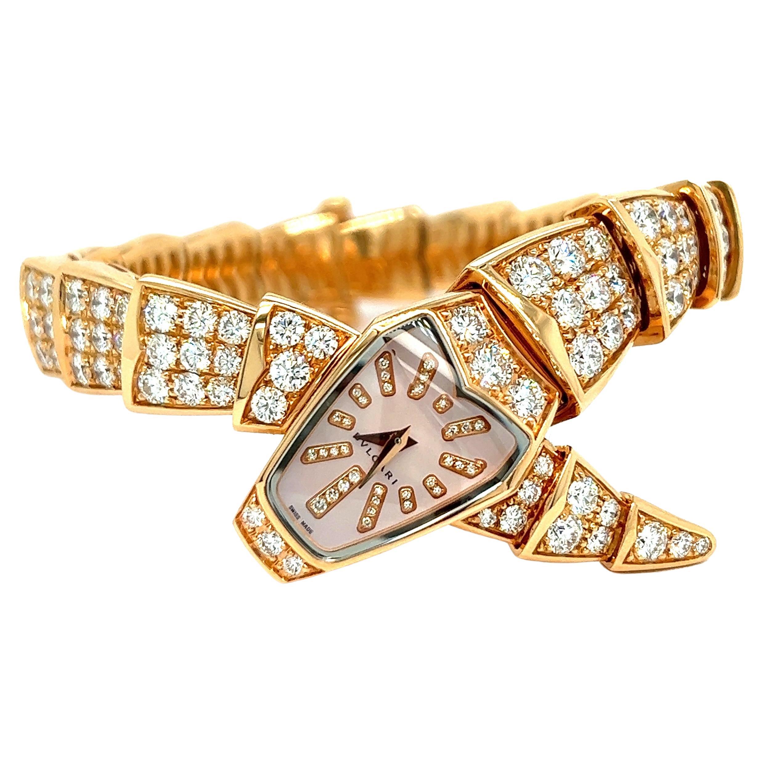 Bvlgari Serpenti Rose Gold Diamond Watch For Sale