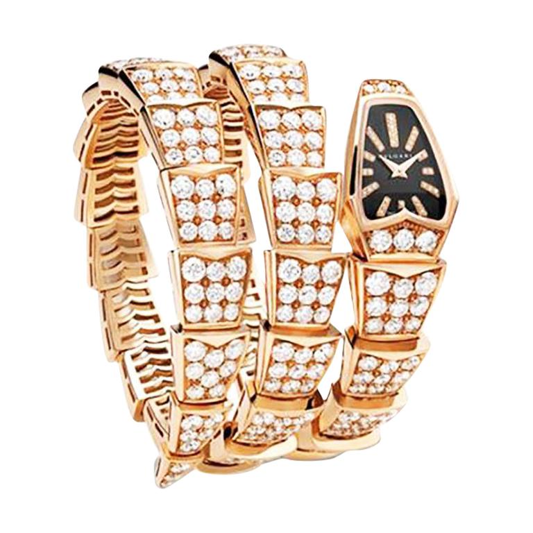 Bvlgari Serpenti Rose Gold Diamonds Jewellery Watch For Sale
