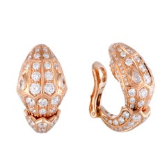 Bvlgari Serpenti Rose Gold Full Diamond Pave Huggie Clip-On Earrings