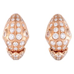 Bvlgari Serpenti Rose Gold Full Diamond Pave Huggie Clip-On Earrings