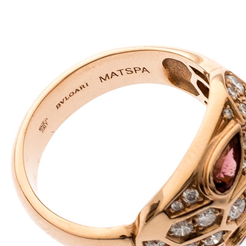 Bvlgari Serpenti Rubellite Diamond 18k Rose Gold Cocktail Ring Size 52 1