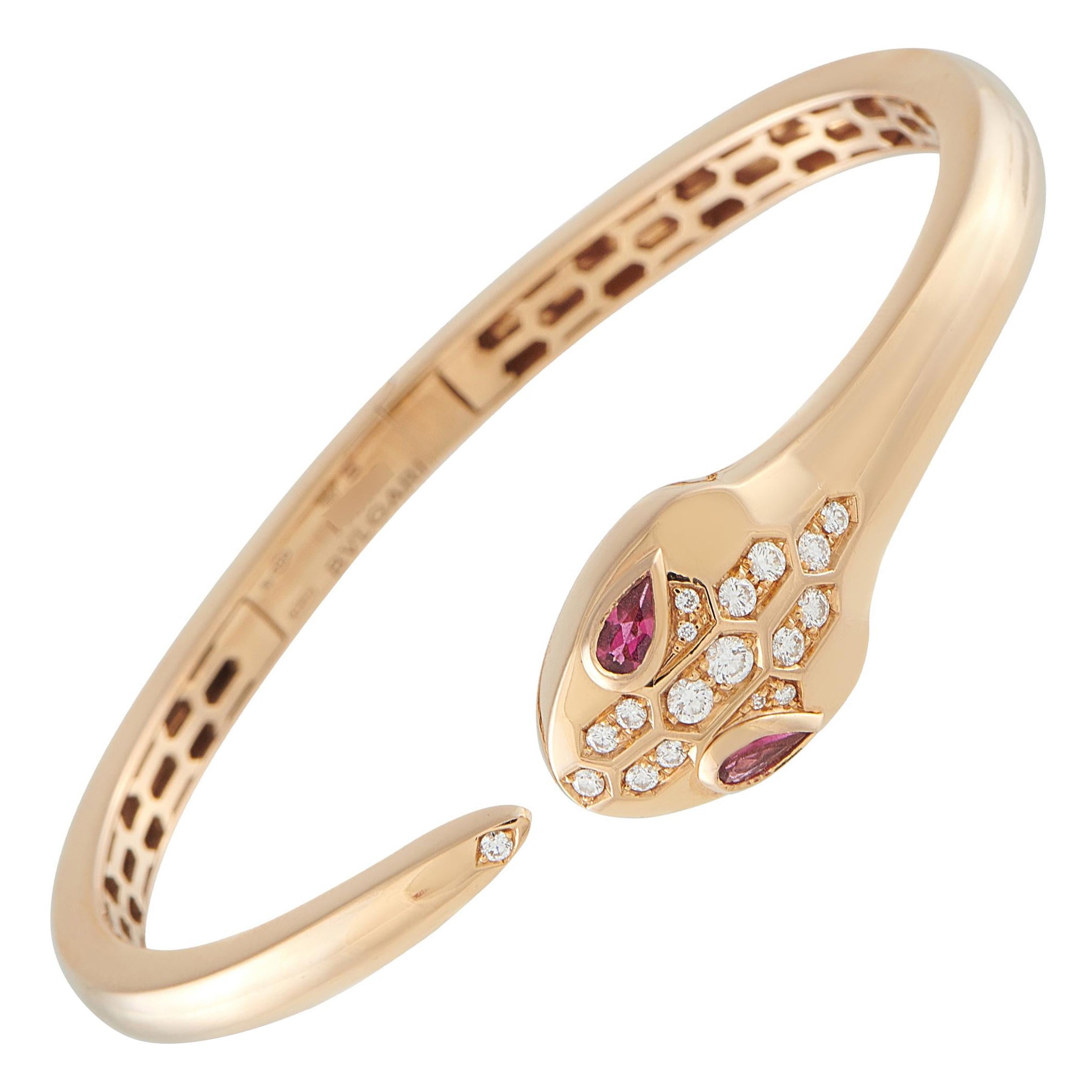 Bvlgari Serpenti Seduttori 18K Gold Diamond 
Ruby Bracelet Size Small #5112 For Sale