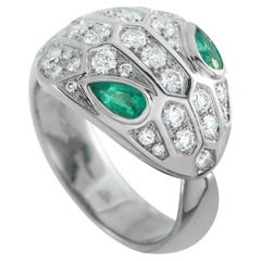 Bvlgari Serpenti Seduttori 18K White Gold Diamond Emerald Ring BV42-012826