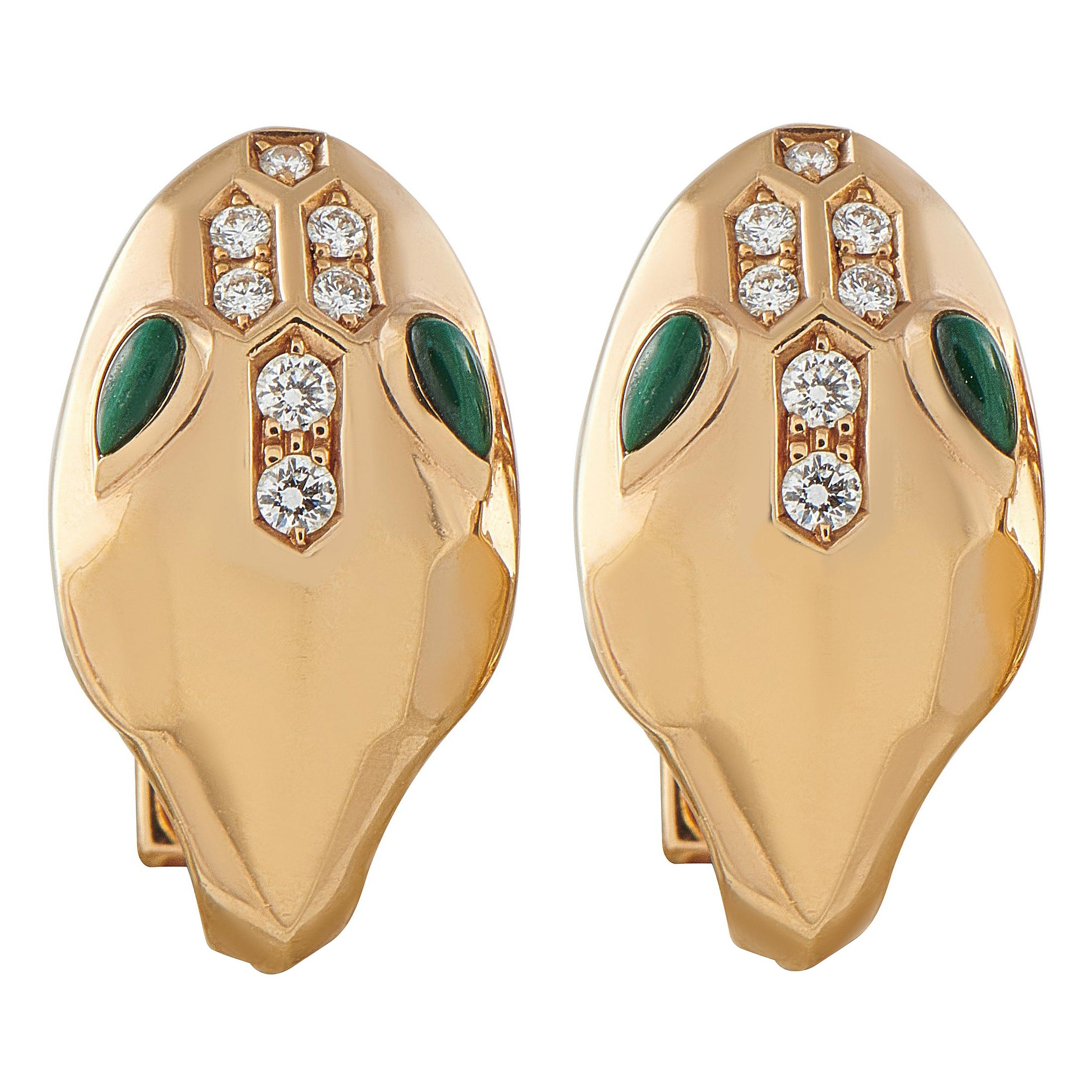 Bvlgari Serpenti Seduttori 18K Yellow Gold Diamond and Malachite Earrings #5109
