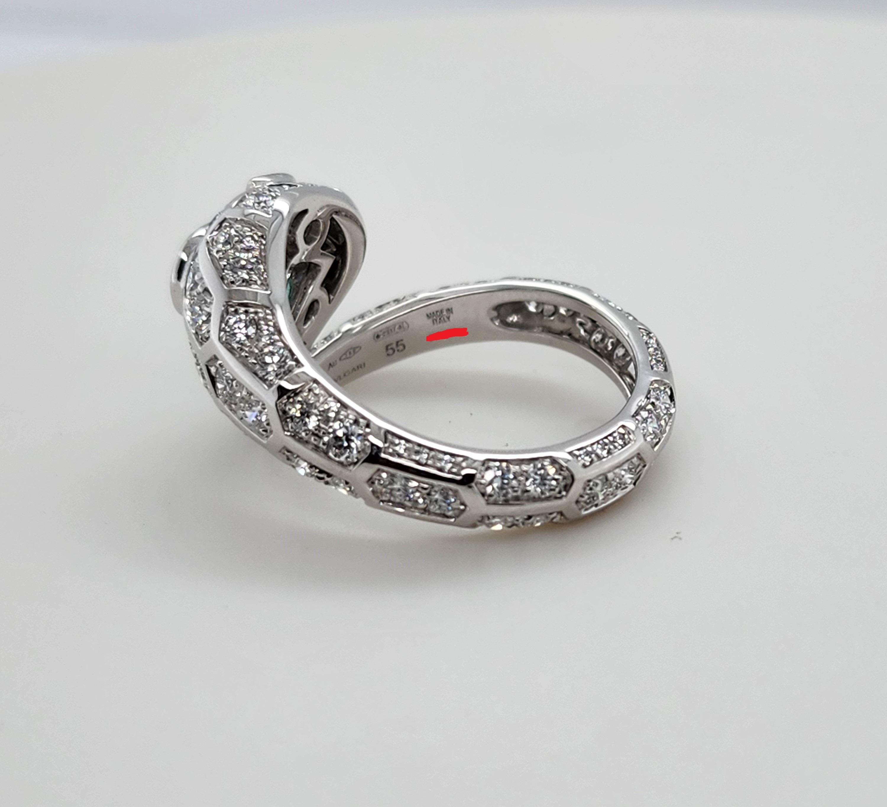 Round Cut Bvlgari Serpenti Seduttori Diamond 18K White Gold Snake Ring For Sale