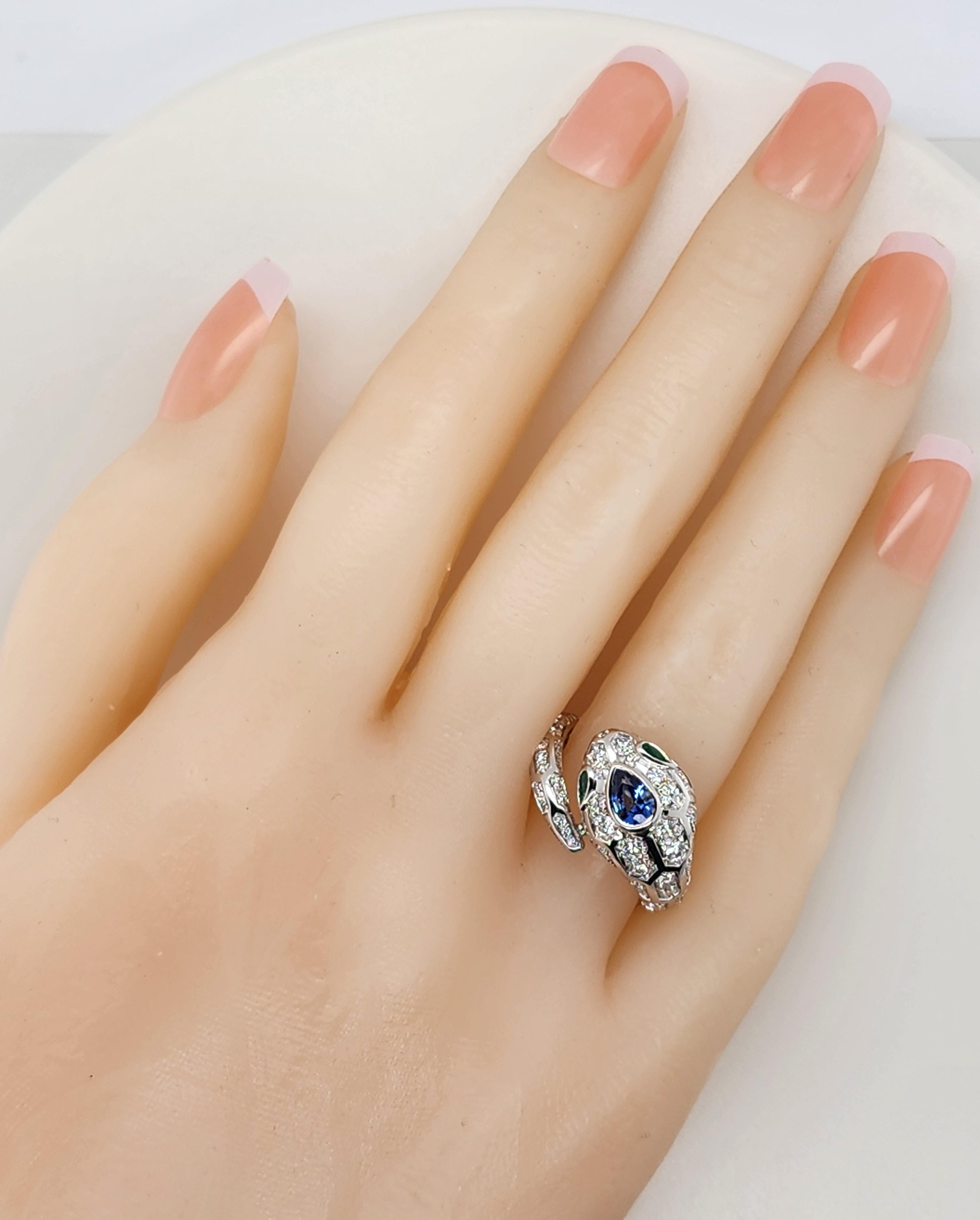 Bvlgari Serpenti Seduttori Diamond 18K White Gold Snake Ring For Sale 2
