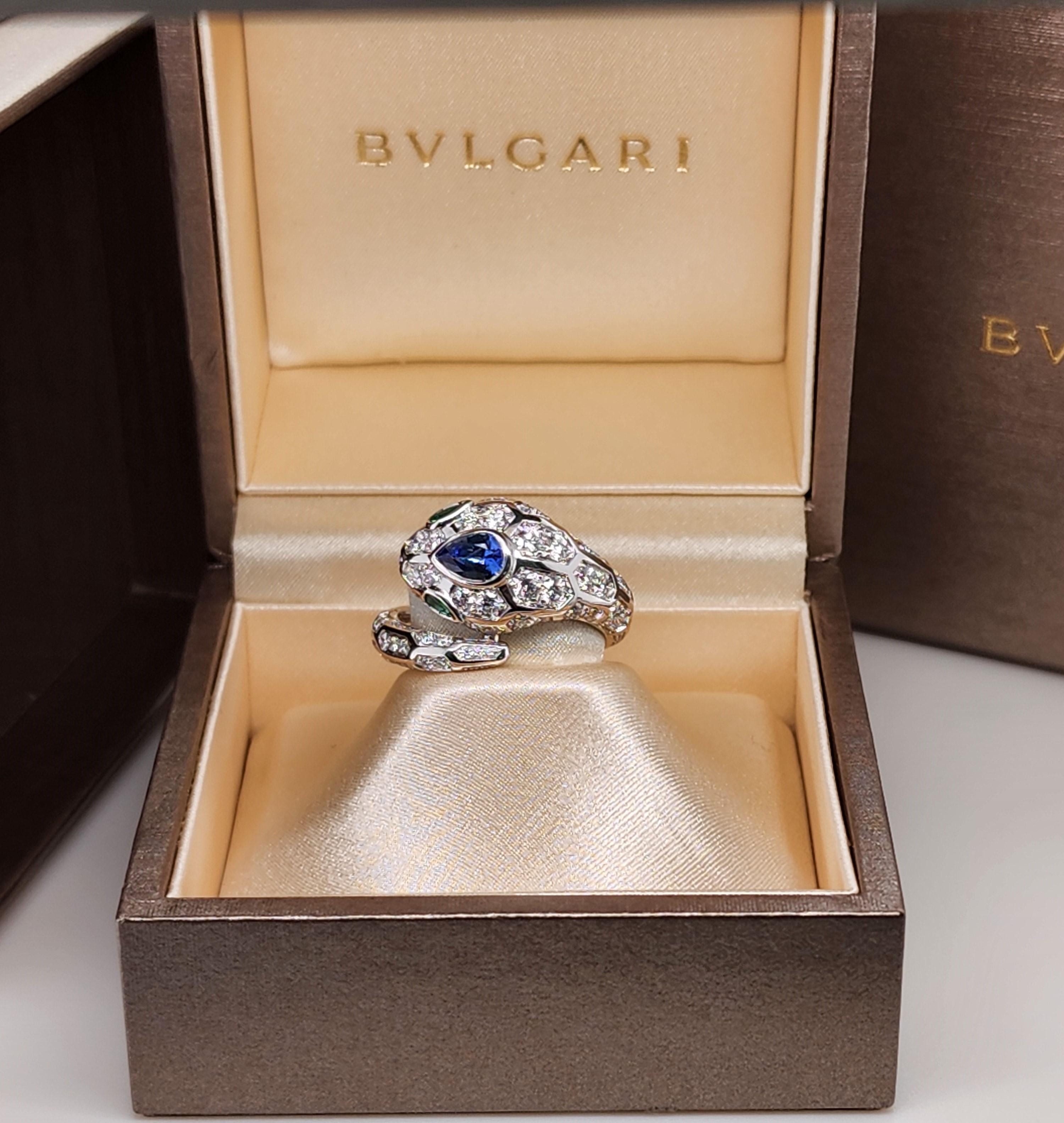 Bvlgari Serpenti Seduttori Diamond 18K White Gold Snake Ring For Sale 3
