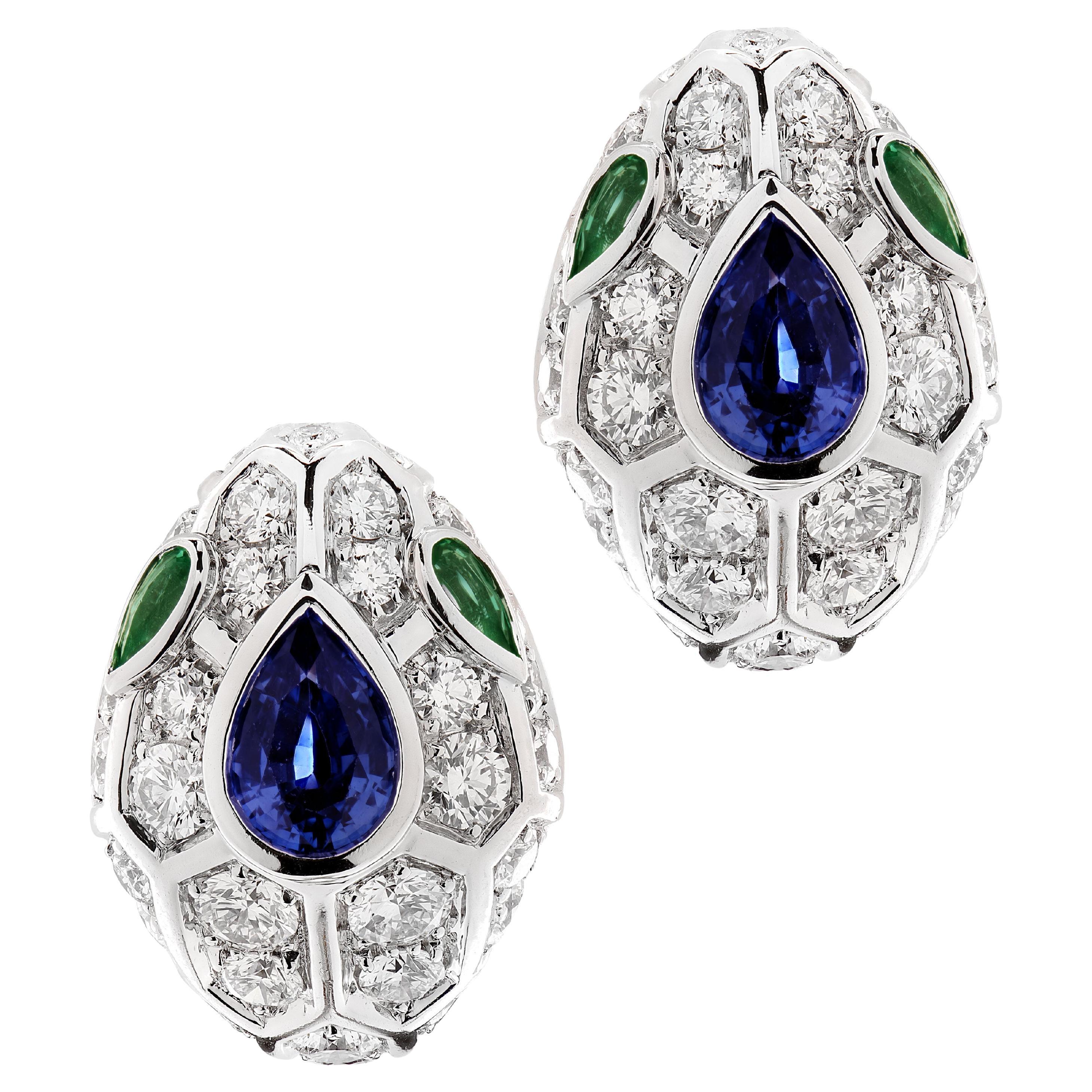 Bvlgari Serpenti Seduttori Diamond, Sapphire & Emerald Earrings