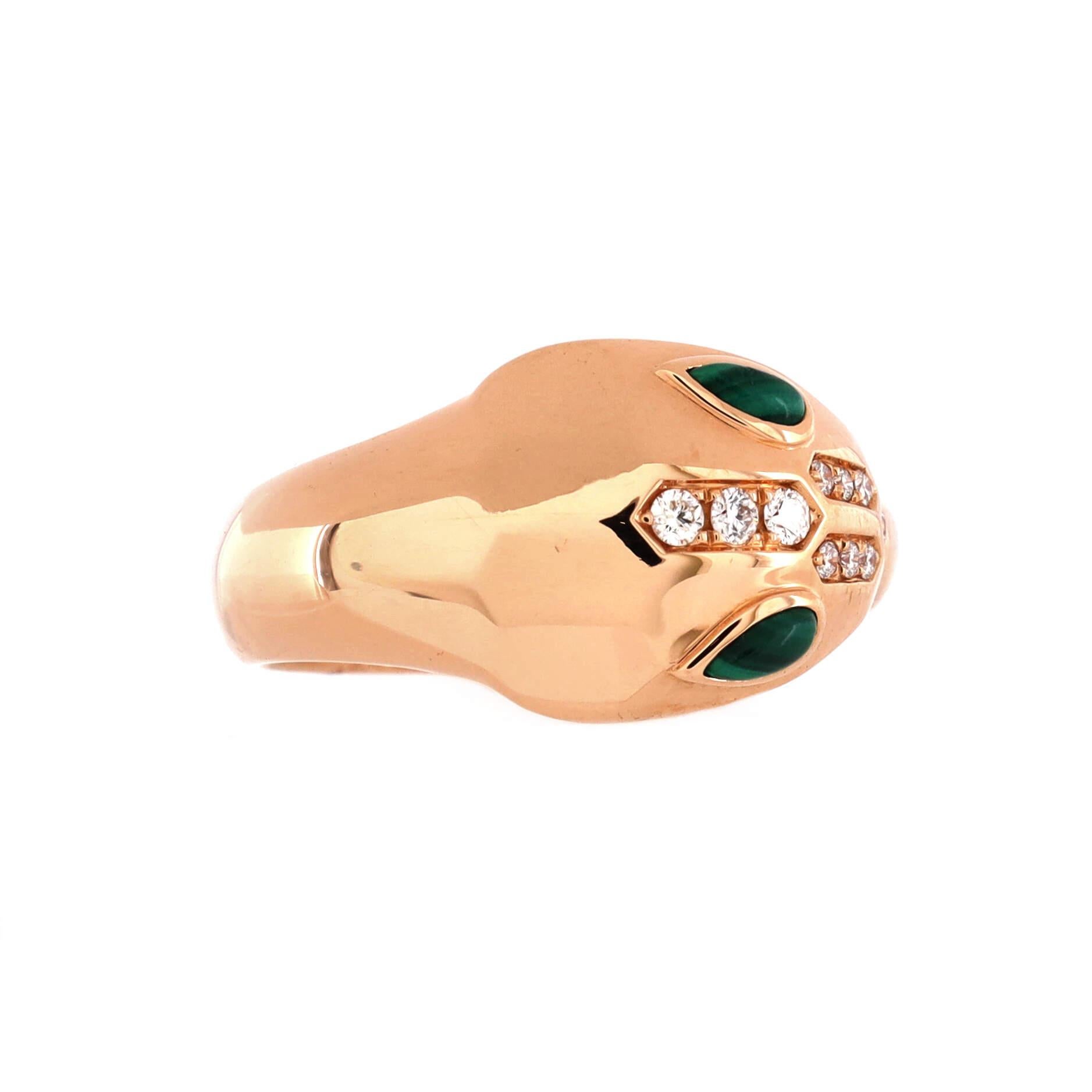 Bvlgari Serpenti Seduttori Ring 18k Rose Gold with Malachite and Pave Diamonds In Good Condition In New York, NY