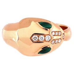Bvlgari Serpenti Seduttori Ring 18k Rose Gold with Malachite and Pave Diamonds