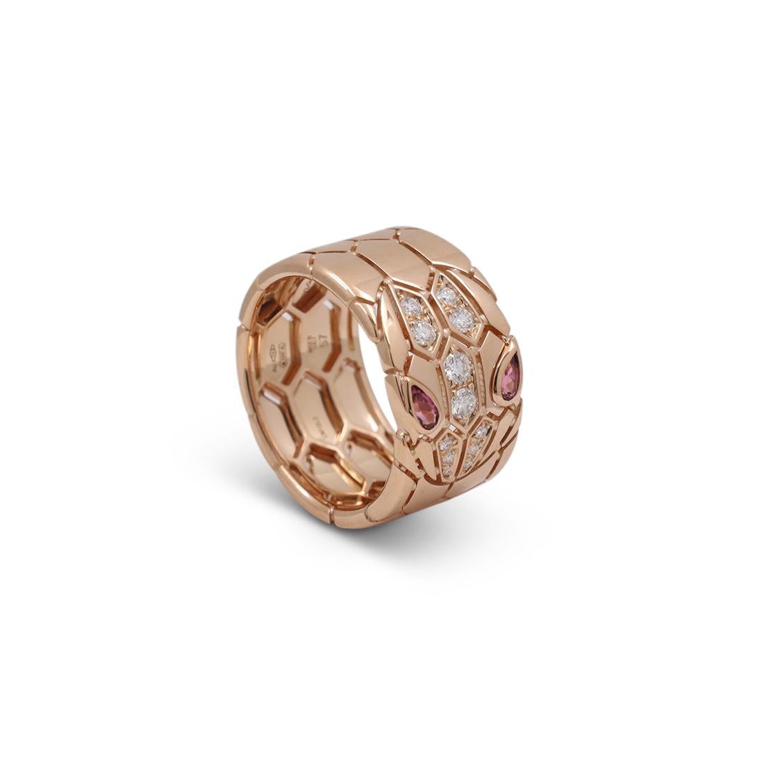 Brilliant Cut Bvlgari 'Serpenti Seduttori' Rose Gold Diamond and Rubellite Ring