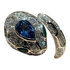 Bvlgari Serpenti Seduttori Sapphire Diamond Ring in 18K White Gold Size 55