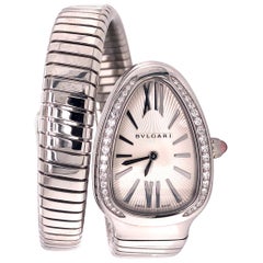 Bvlgari Serpenti Silver Dial Diamond Bezel Ladies Watch