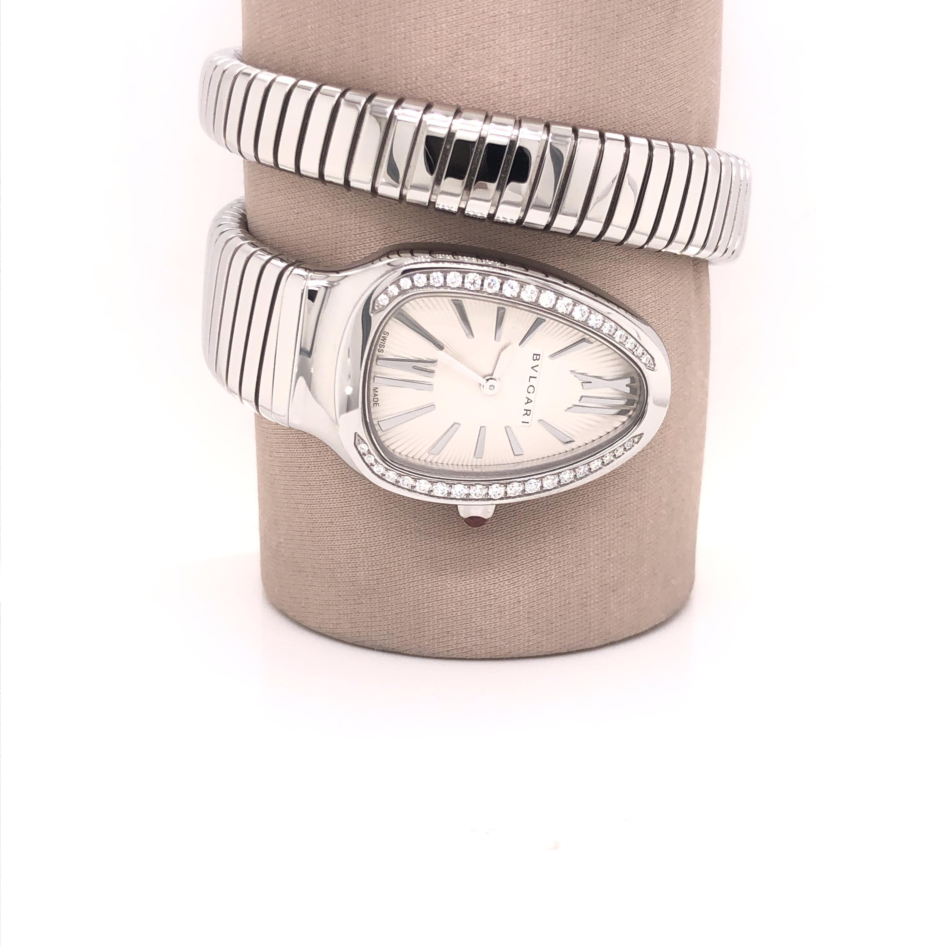 Modern Bvlgari Serpenti Silver Dial Diamond Bezel Ladies Watch