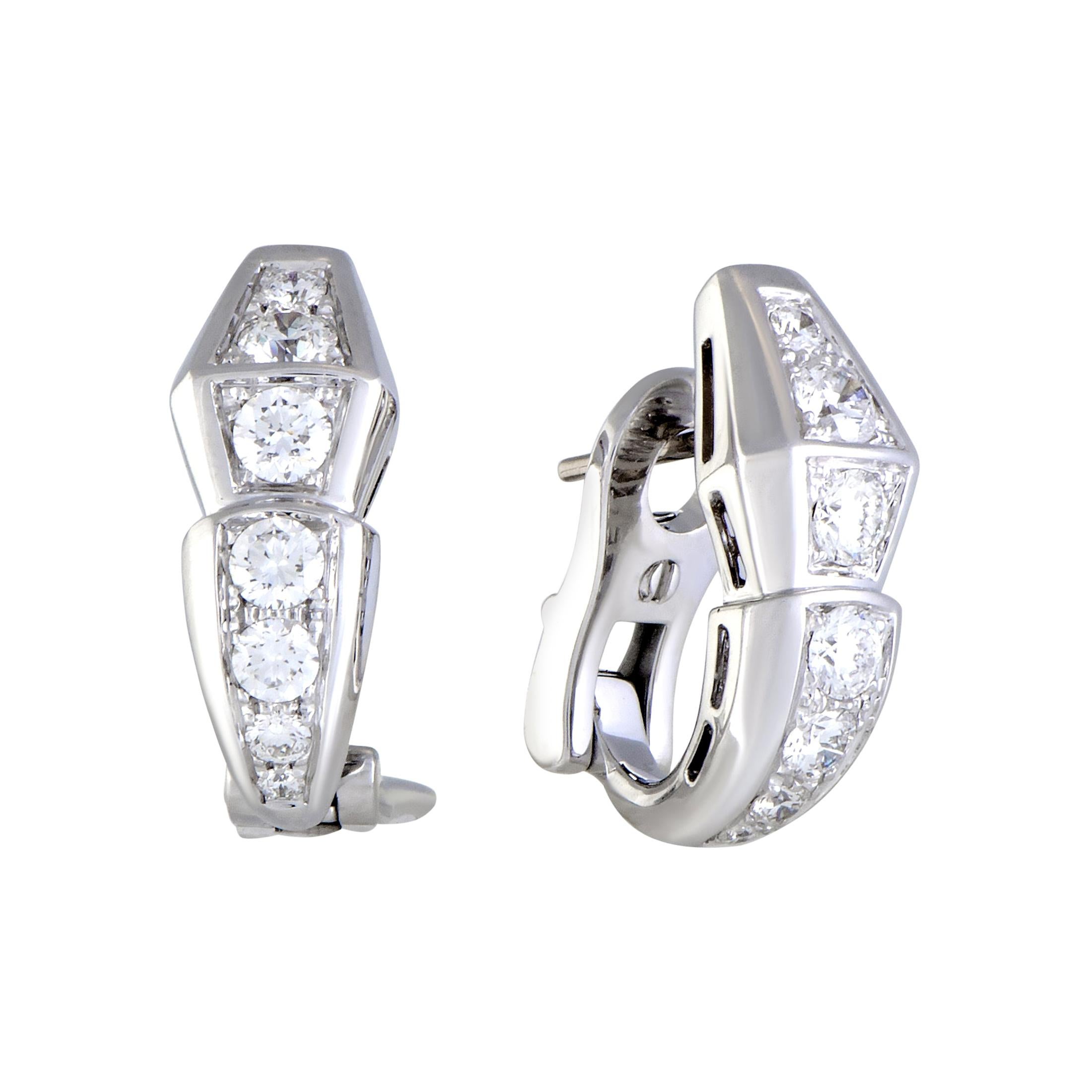 Bvlgari Serpenti Small 18 Karat White Gold Full Diamond Huggie Earrings