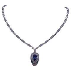 BVLGARI SERPENTI Snake Head Necklace with Sapphires & Full Pave Diamonds