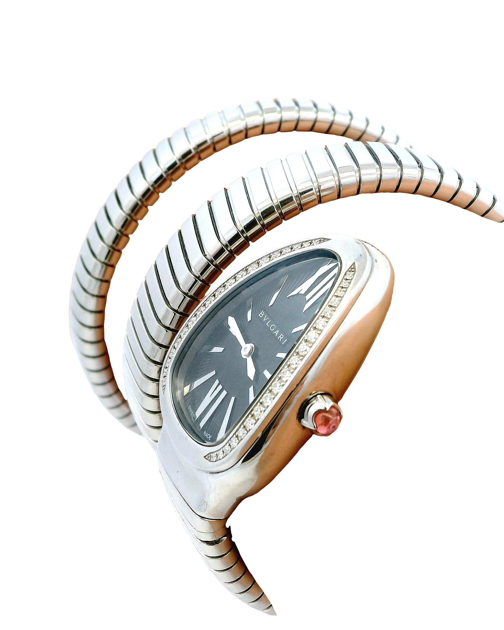 Bvlgari Serpenti SP35S Orologio da donna con bracciale a doppia spirale in Steele in vendita 1