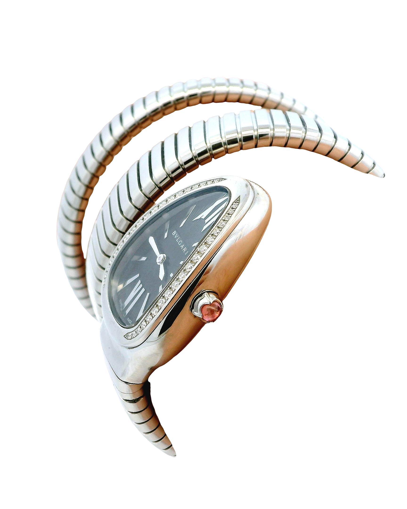 Bvlgari Serpenti SP35S Orologio da donna con bracciale a doppia spirale in Steele in vendita 2