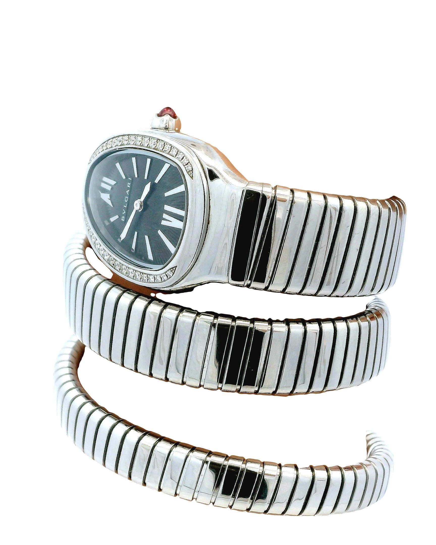 Bvlgari Serpenti SP35S Orologio da donna con bracciale a doppia spirale in Steele in vendita 3