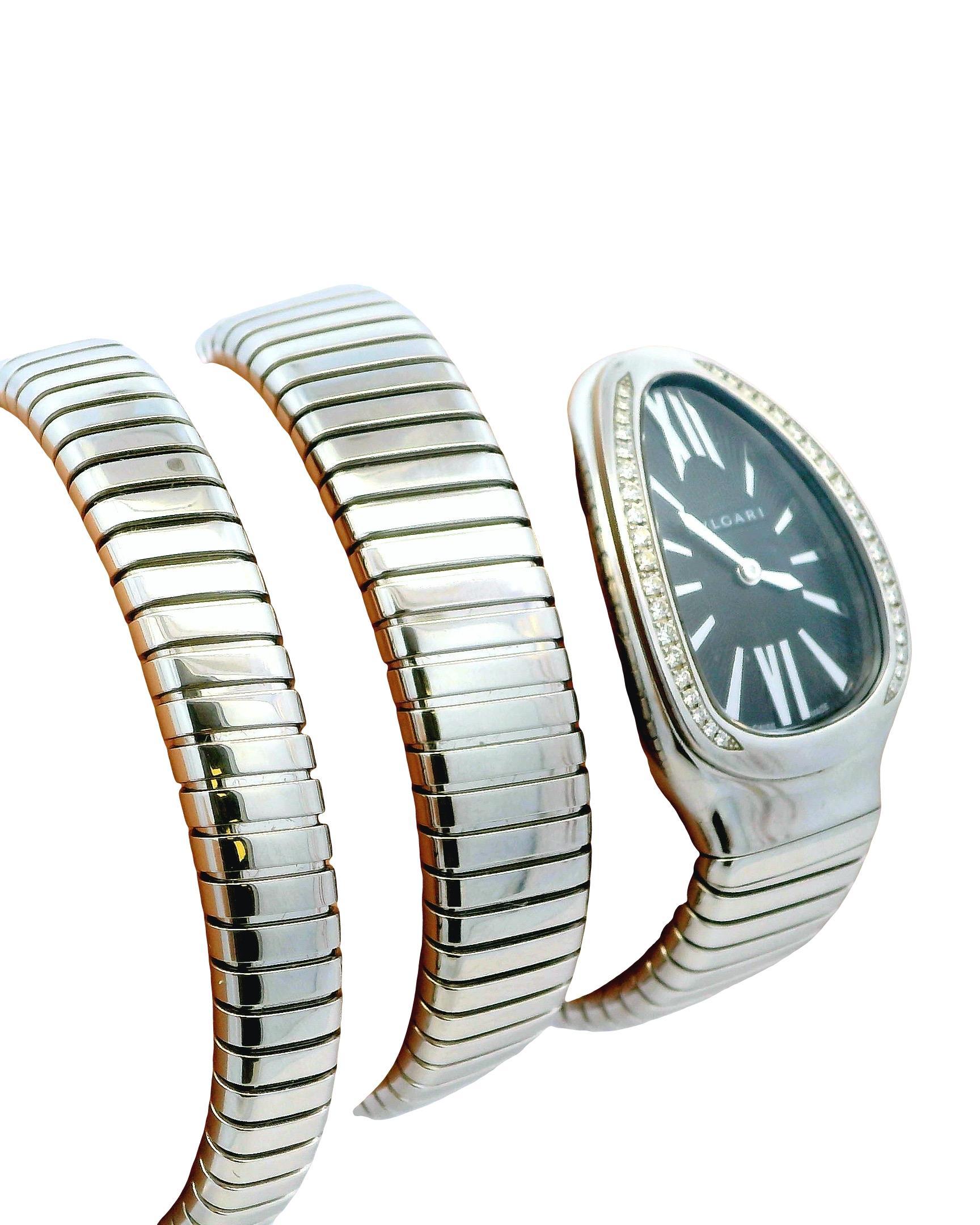 Bvlgari Serpenti SP35S Orologio da donna con bracciale a doppia spirale in Steele in vendita 4