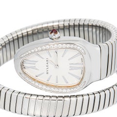 Bvlgari Serpenti SP35S SS Quartz Diamond Bezel White Dial Women Watch 25mm