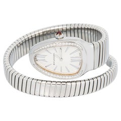 Bvlgari Serpenti SP35S SS Quartz Diamond Bezel White Dial Women Watch 25mm