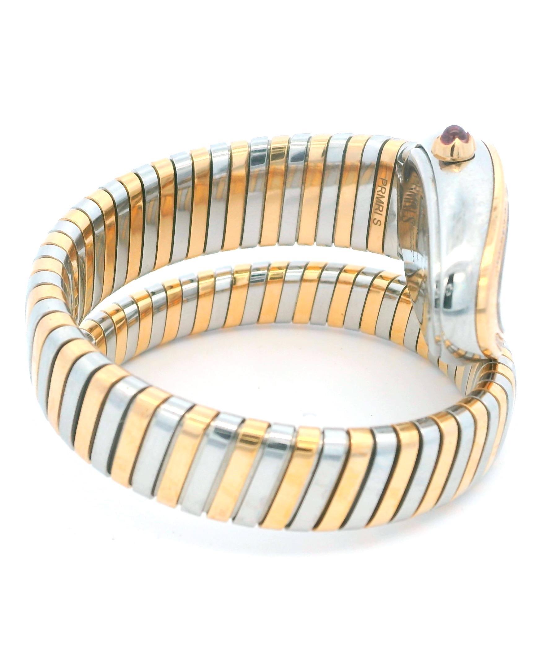 Bvlgari Serpenti SP35SPG Tubogas Rose Gold & Steel Ladies Watch In Excellent Condition In Great Neck Plaza, NY