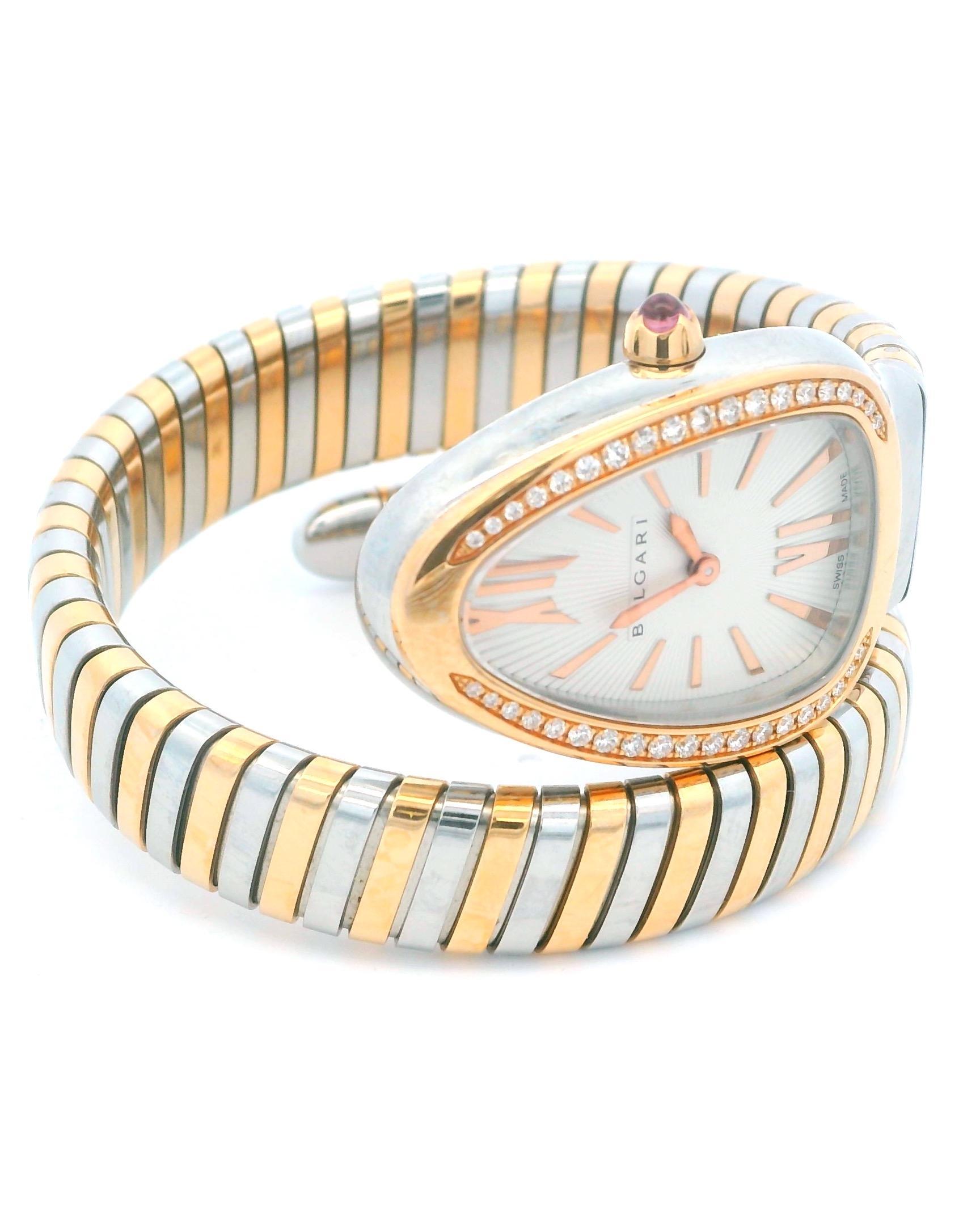 Women's or Men's Bvlgari Serpenti SP35SPG Tubogas Rose Gold & Steel Ladies Watch