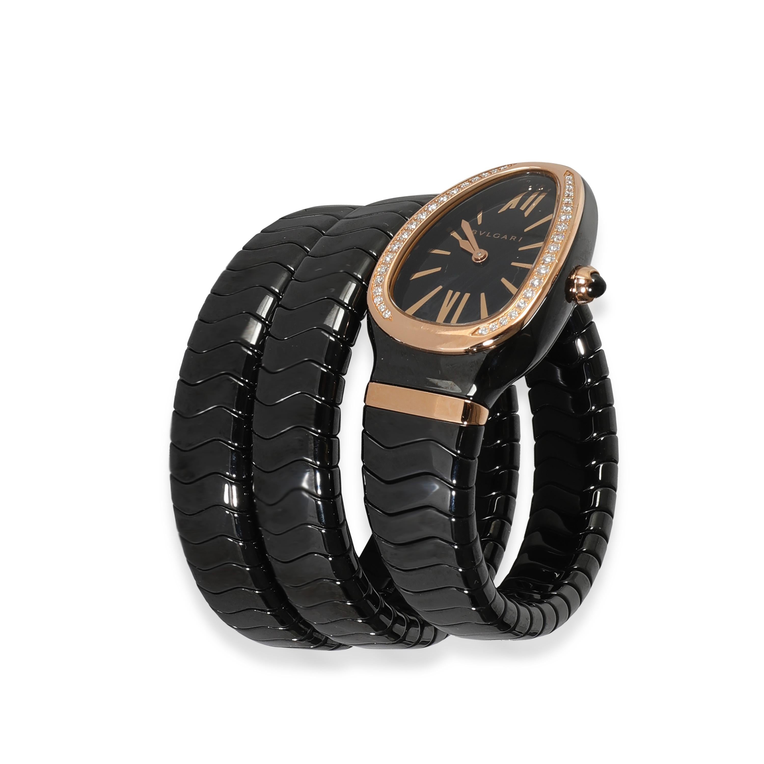 BVLGARI Serpenti Spiga 102885 SP C 35 B G Women's Watch in 18K Rose Gold/Ceramic In Excellent Condition In New York, NY