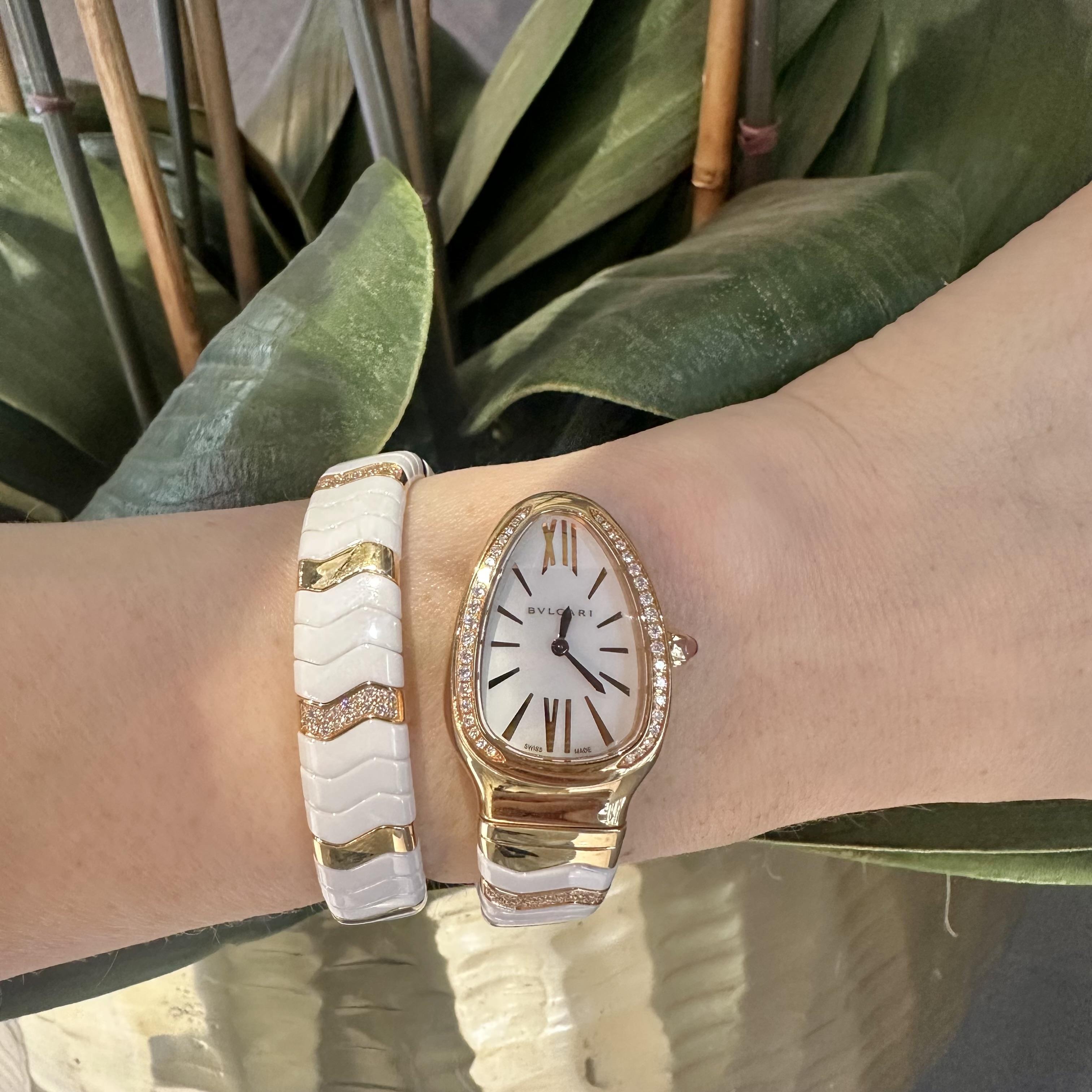 Bvlgari Serpenti Spiga 18k Roségold Diamant 35mm Quarz Damenuhr im Zustand „Gut“ im Angebot in Miami, FL