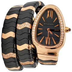 Bvlgari 'Serpenti Spiga' Double Spiral Ceramic Rose Gold and Diamond Watch