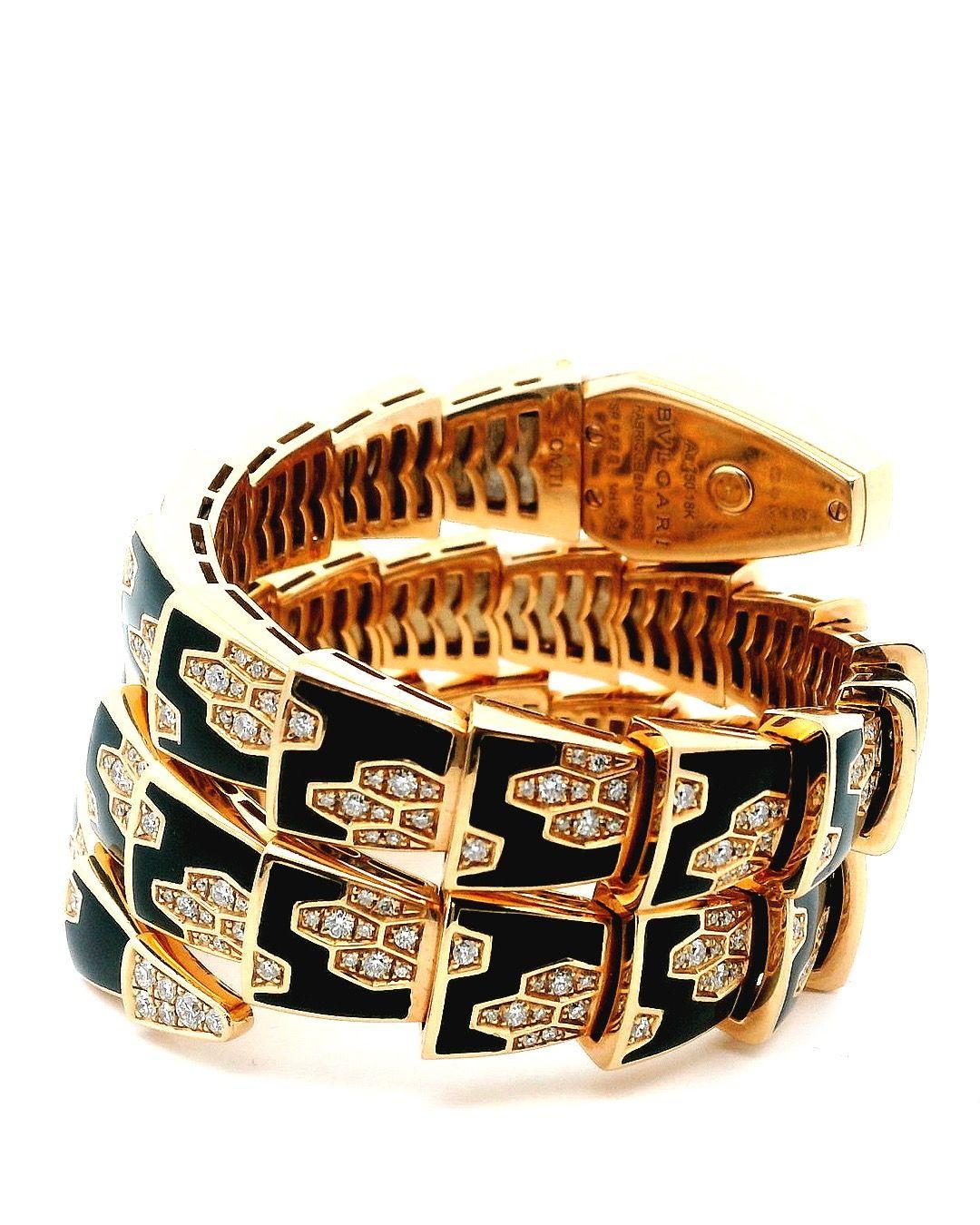 Bvlgari Serpenti SPP26G Bracelet tourbillonnant en or rose sur diamants et onyx Pour femmes en vente
