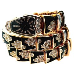 Bvlgari Serpenti SPP26G Twirl Diamond in Rose Gold on Diamond & Onyx Bracelet