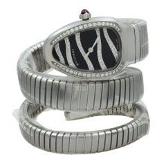 Bvlgari Serpenti Steel Diamond Black Lacquered Dial Quartz Ladies Watch 102441