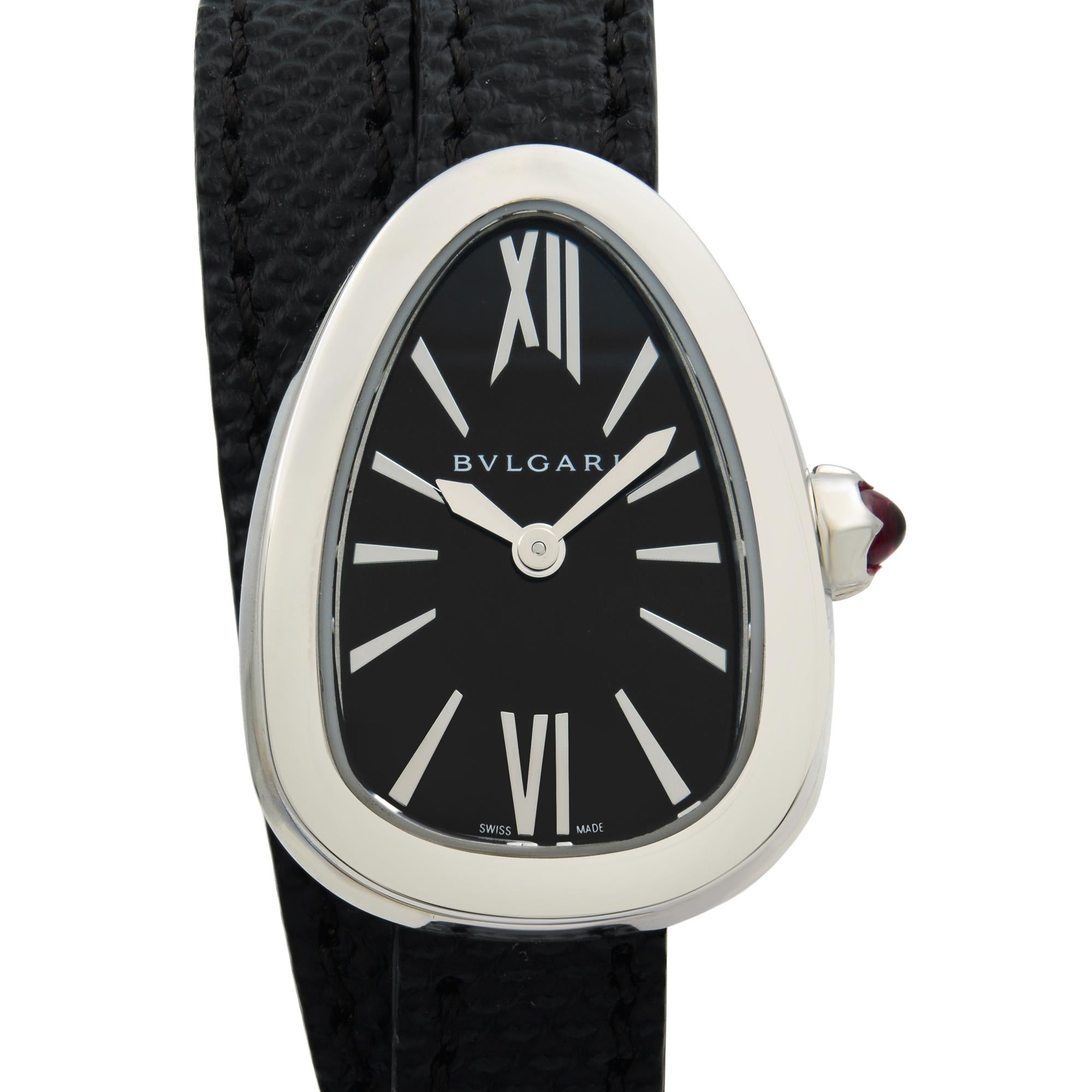 This watch is unworn. Comes with Original Box and Papers. Covered By 3 Year Chronostore Warranty
Details:
MSRP 3950
Brand Bvlgari
Color Black
Department Women
Model Number 102782
Model Bvlgari Serpenti
Style Luxury
Movement Quartz
Band Color