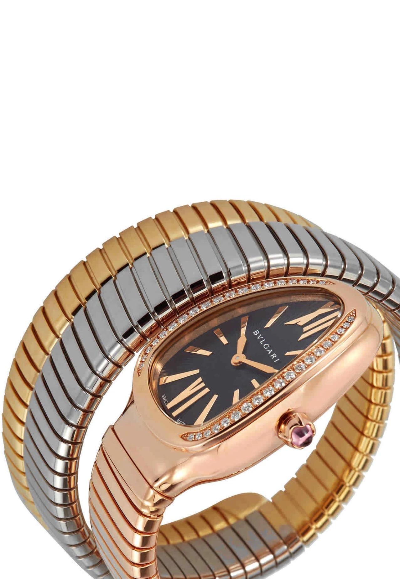 Bvlgari Serpenti Tubogas 102948 Montre pour femme à diamants trois tons Excellent état - En vente à Studio City, CA