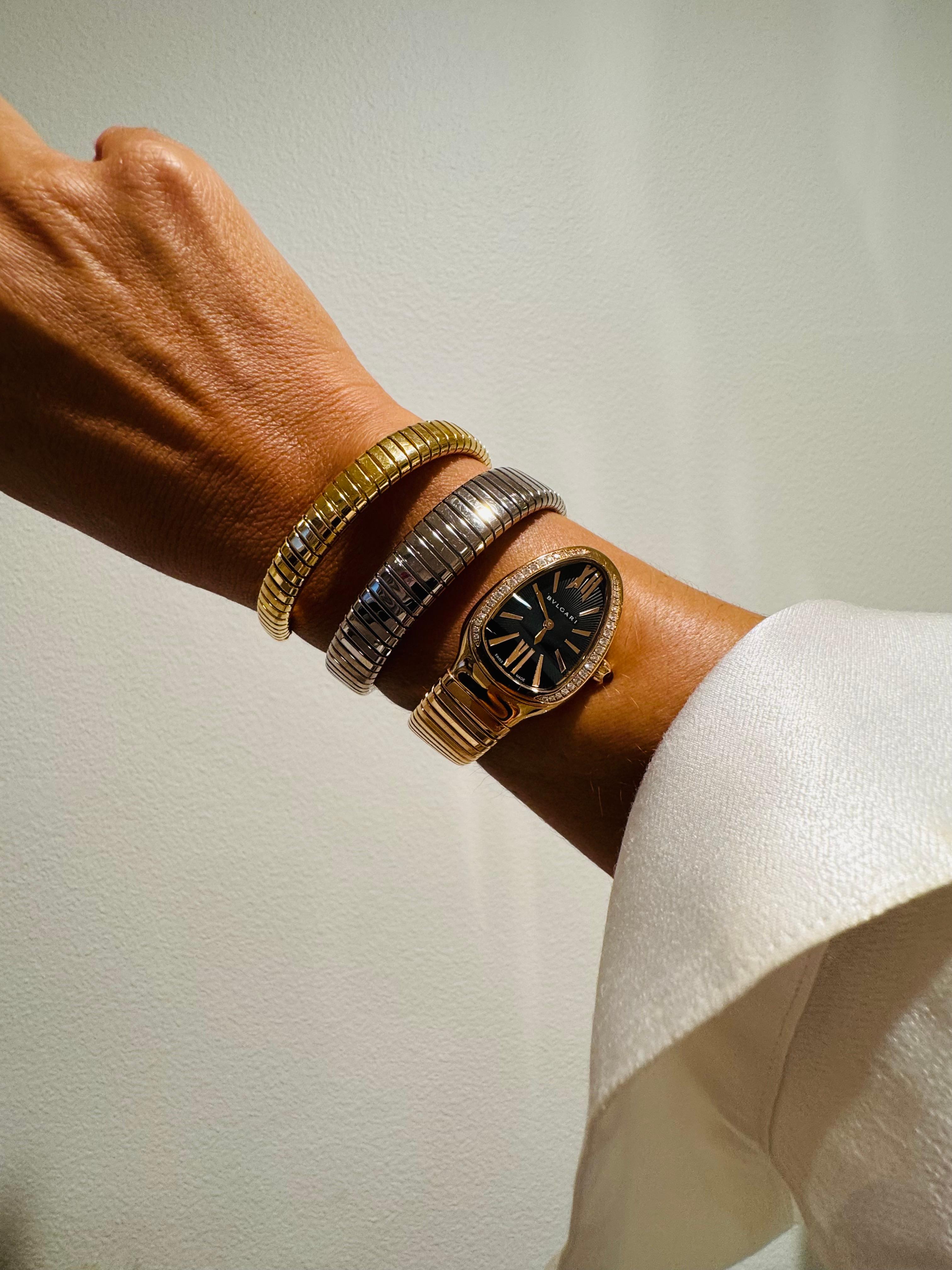 Bvlgari Serpenti Tubogas 102948 Orologio da donna con diamanti a tre toni in vendita 3