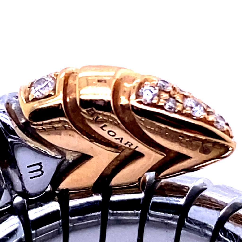 Bvlgari Serpenti Tubogas 18 Karat Rose Gold Steel Diamond Ring 1