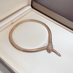 Bvlgari Serpenti Tubogas 18K Rose Gold and Pavé Diamond Snake Collar Necklace