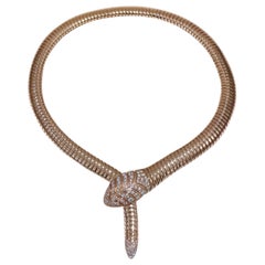 Bvlgari Serpenti Tubogas 18K Rose Gold and Pavé Diamond Snake Collar Necklace