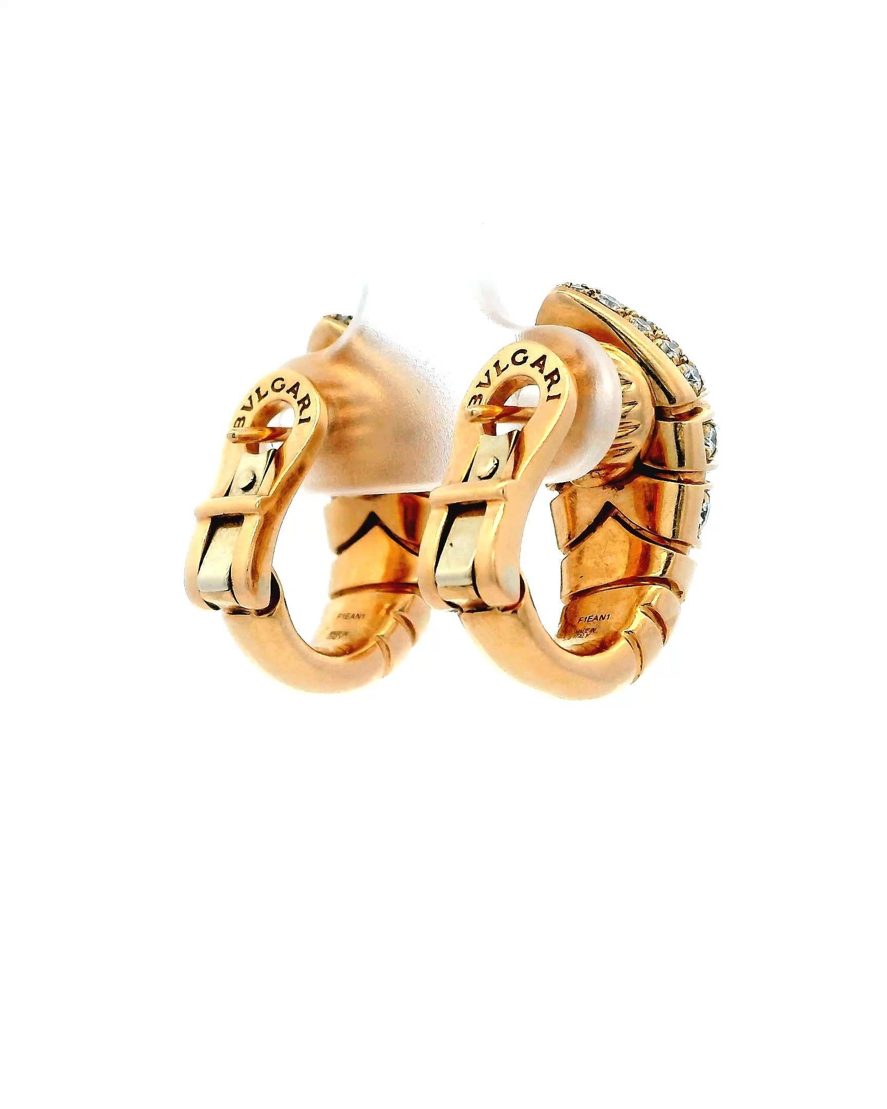 Bvlgari Boucles d'oreilles Serpenti Tubogas en or rose 18 carats avec pavés Unisexe en vente