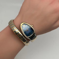 NEW Bvlgari Serpenti Tubogas 18K Rose Gold Steel Diamond Blue Dial Watch 102984