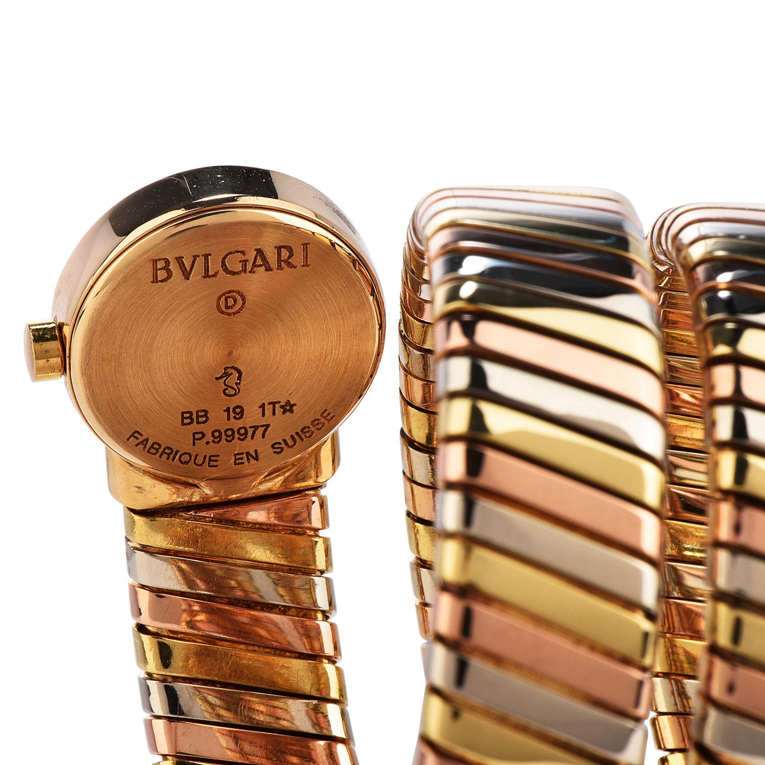 Bvlgari Serpenti Tubogas 18K Tri-Color Gold Bracelet Bulgari Watch In Excellent Condition In Miami, FL