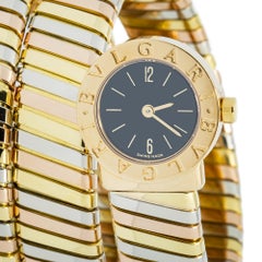 Bvlgari Serpenti Tubogas 18K Tricolor Spiral BB191T Black Dial Women's 19mm