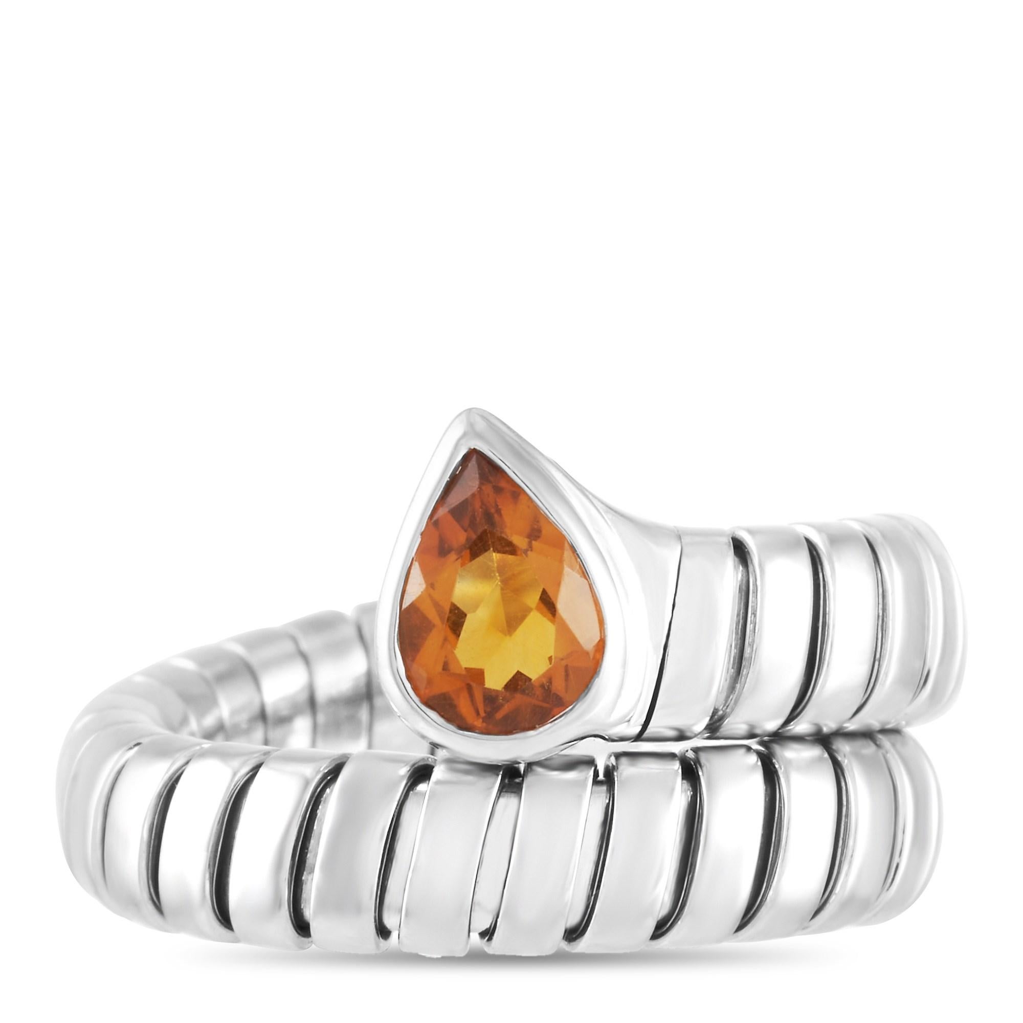 Bvlgari Serpenti Tubogas 18 Karat White Gold Citrine Ring In Excellent Condition In Southampton, PA